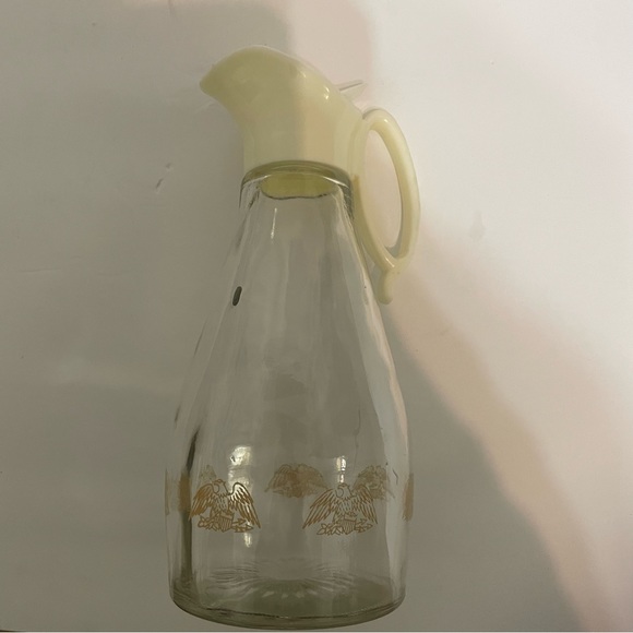 Vintage Log Cabin Glass Maple Syrup Dispenser Gold Eagle clear/gold/white - Picture 3 of 14